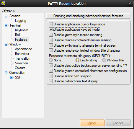 Putty: Keypad mode
